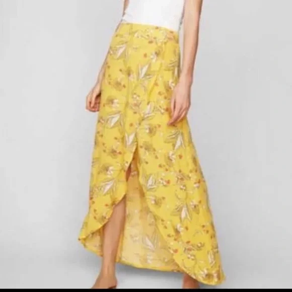 Express Skirts Express Yellow Floral Faux Wrap Skirt Xl Poshmark